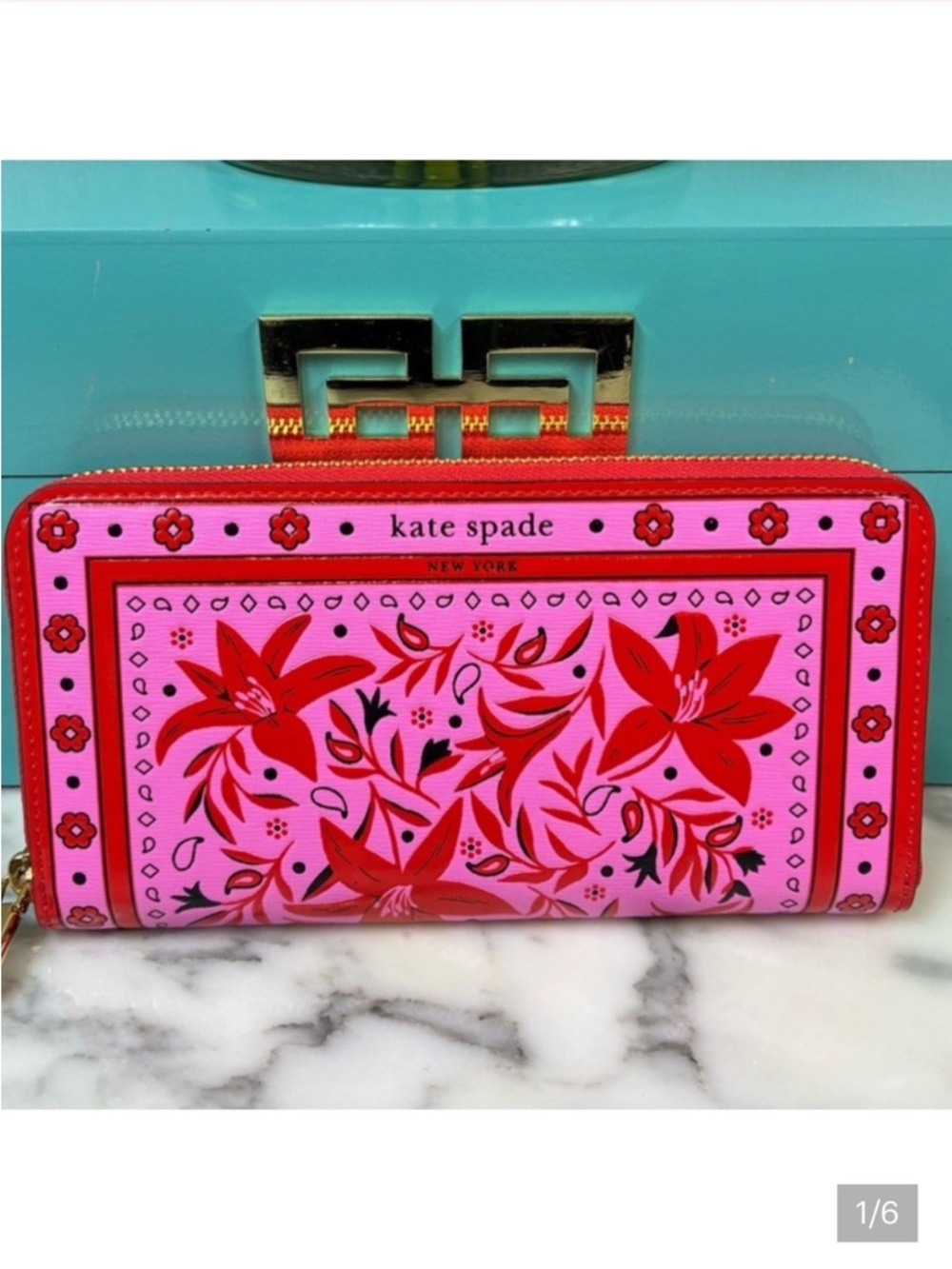 Kate Spade Floral Bandana Pink and Red Wallet (RARE) New With Tags Retails $260
